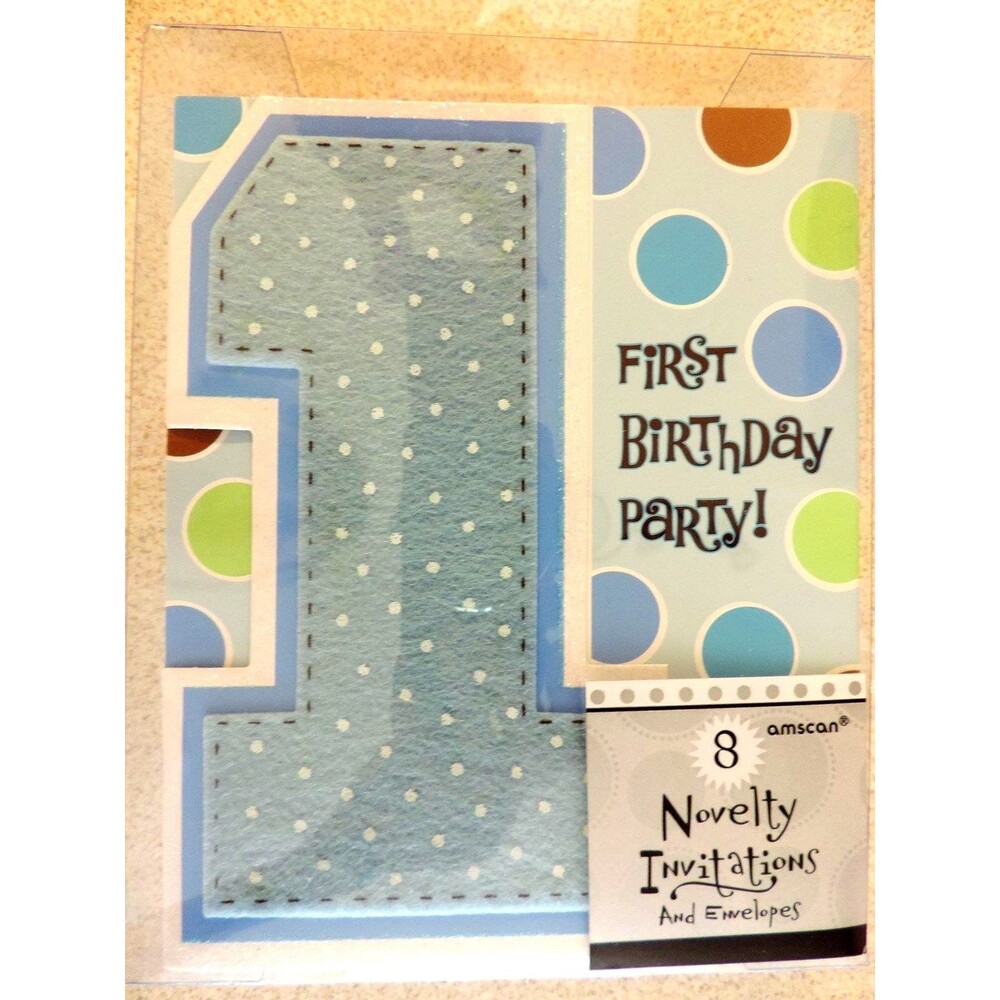 amscan Blue First / 1st Birthday 8 Invitation cards Birthday